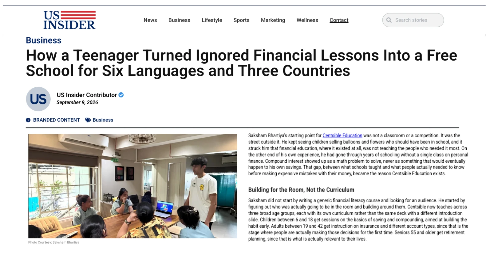 US Insider article: How a Teenager Turned Ignored Financial Lessons Into a Free School for Six Languages and Three Countries